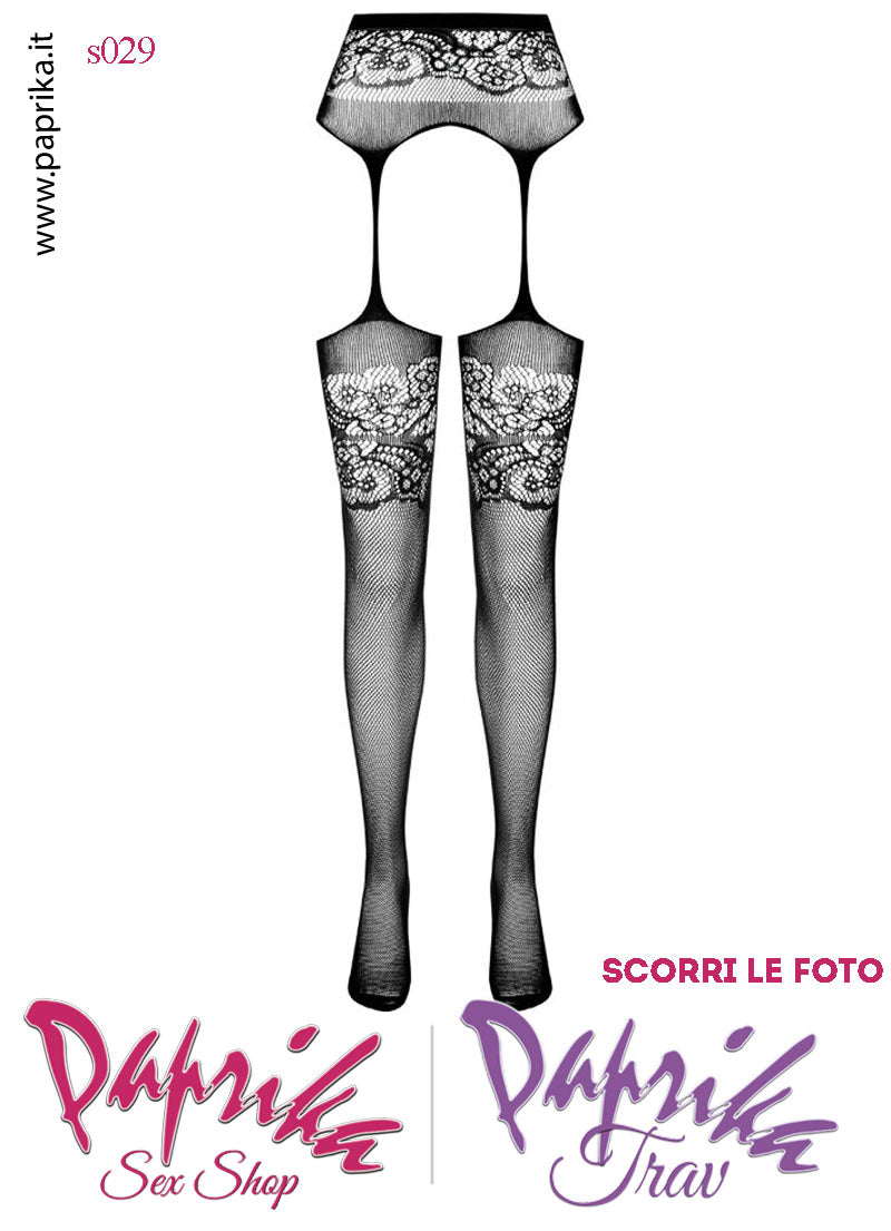 SexyCollant Aperture Grandi Retina Nera Fascia Pizzo 4 Elastici Sottili