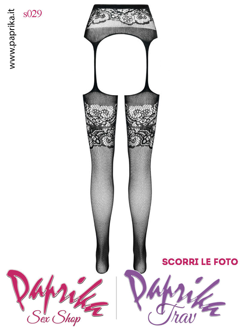 SexyCollant Aperture Grandi Retina Nera Fascia Pizzo 4 Elastici Sottili