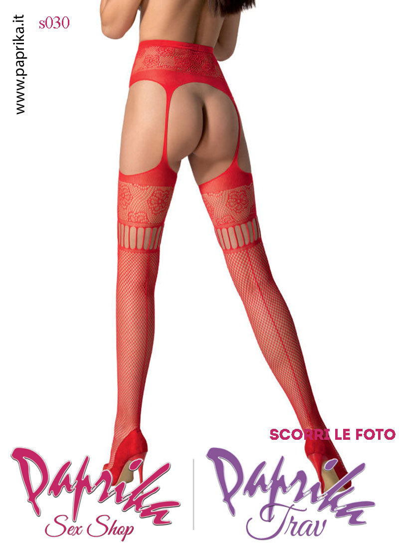 SexyCollant Aperture Grandi Rete Piccola Rossa Riga Posteriore 4 Elastici Sottili