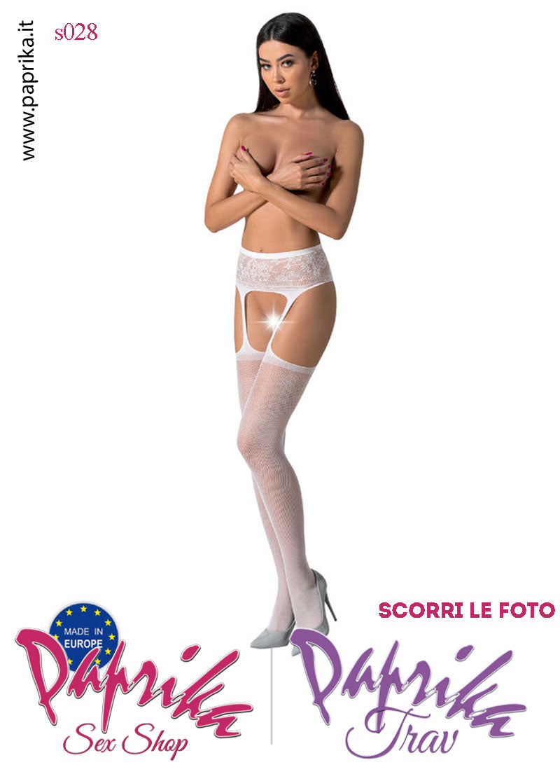 SexyCollant Bianco Aperture Grandi Rete Piccola Pizzo 4 Elastici Sottili