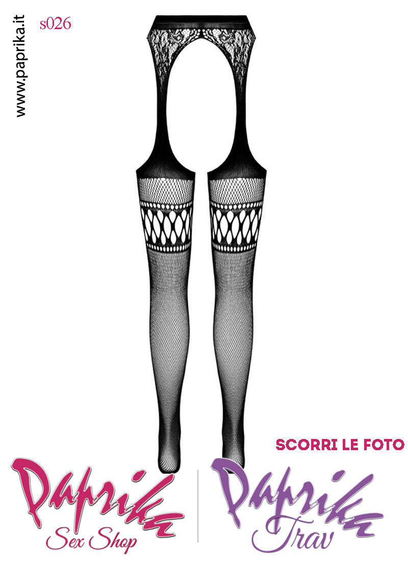 SexyCollant Aperture Grandi Rete Piccola Fascia Pizzo 4 Elastici Larghi Nero