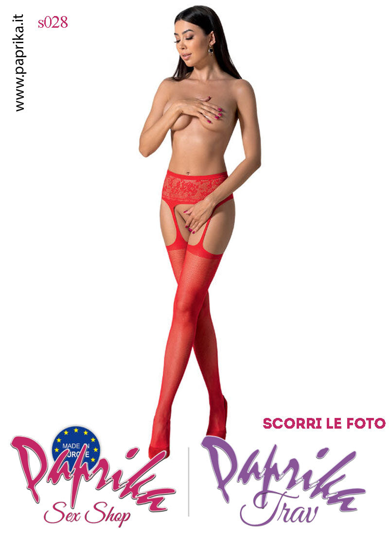 SexyCollant Rosso Aperture Grandi Rete Piccola Pizzo 4 Elastici Sottili