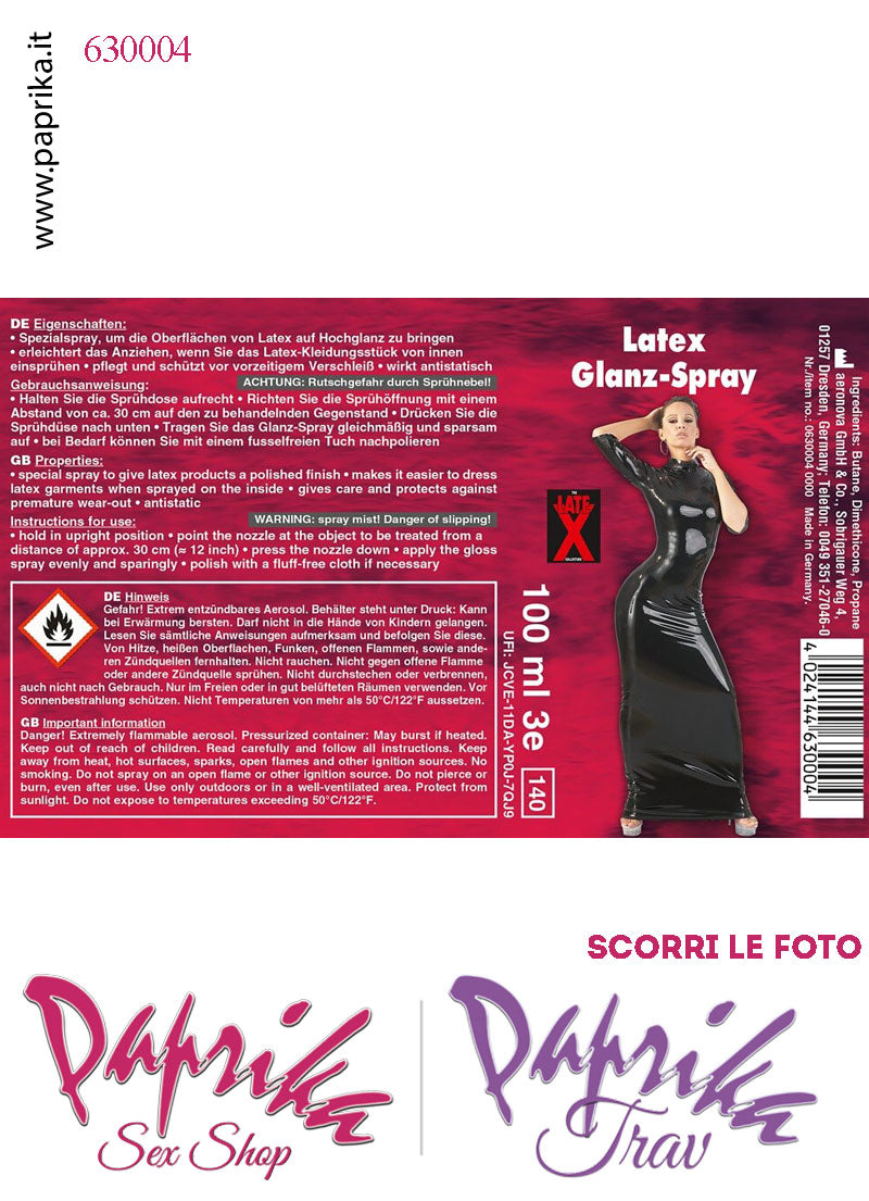 Silicone Spray Lucidatura e Cura del Latex Lattice di Gomma 100 ml