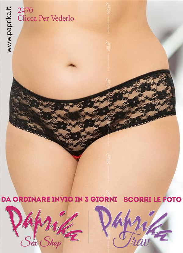 Perizoma Slip Sexy Pizzo Apertura Posteriore Allacciatura Raso Rosso Curvy XXL