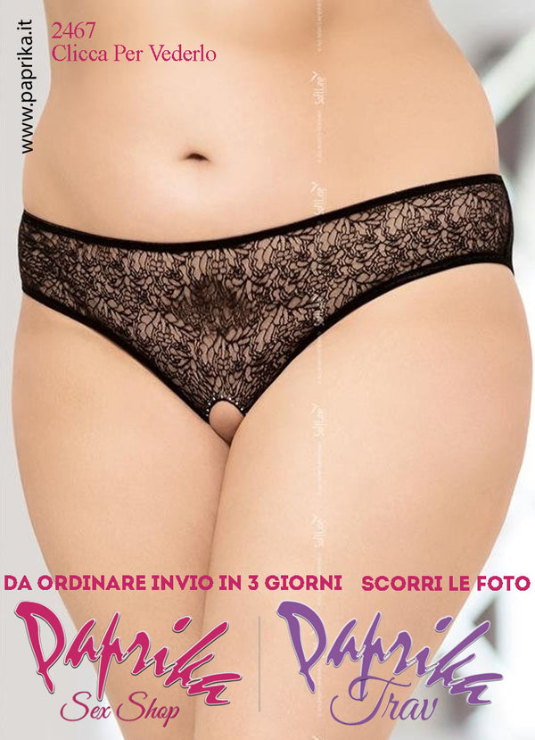 Perizoma Slip Sexy Pizzo Strass Apertura Cavallo Elastici Larghi Curvy XXL