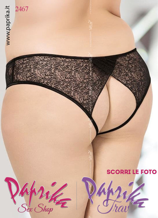 Perizoma Slip Sexy Pizzo Strass Apertura Cavallo Elastici Larghi Curvy XXL