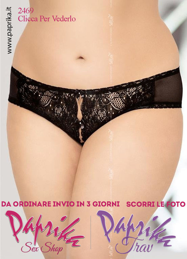 Perizoma Slip Sexy Pizzo Apertura Cavallo Tulle Dietro Curvy XXL