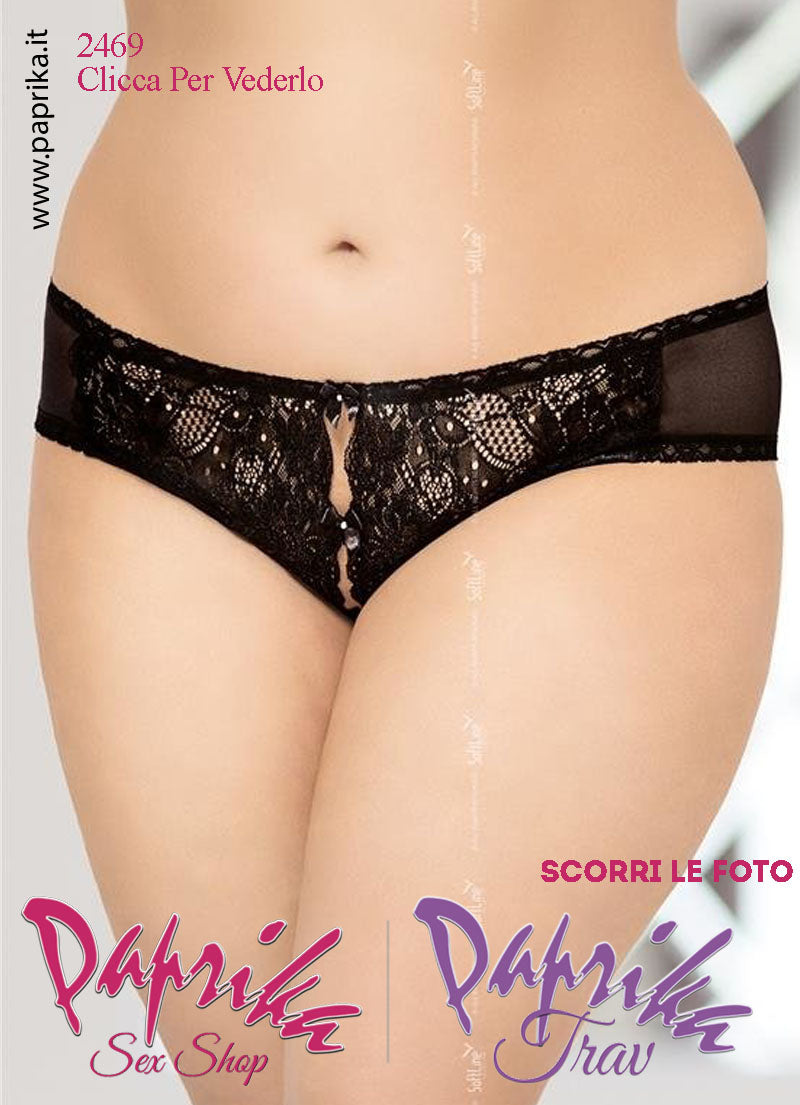 Perizoma Slip Sexy Pizzo Apertura Cavallo Tulle Dietro Curvy XXL