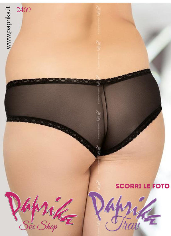 Perizoma Slip Sexy Pizzo Apertura Cavallo Tulle Dietro Curvy XXL