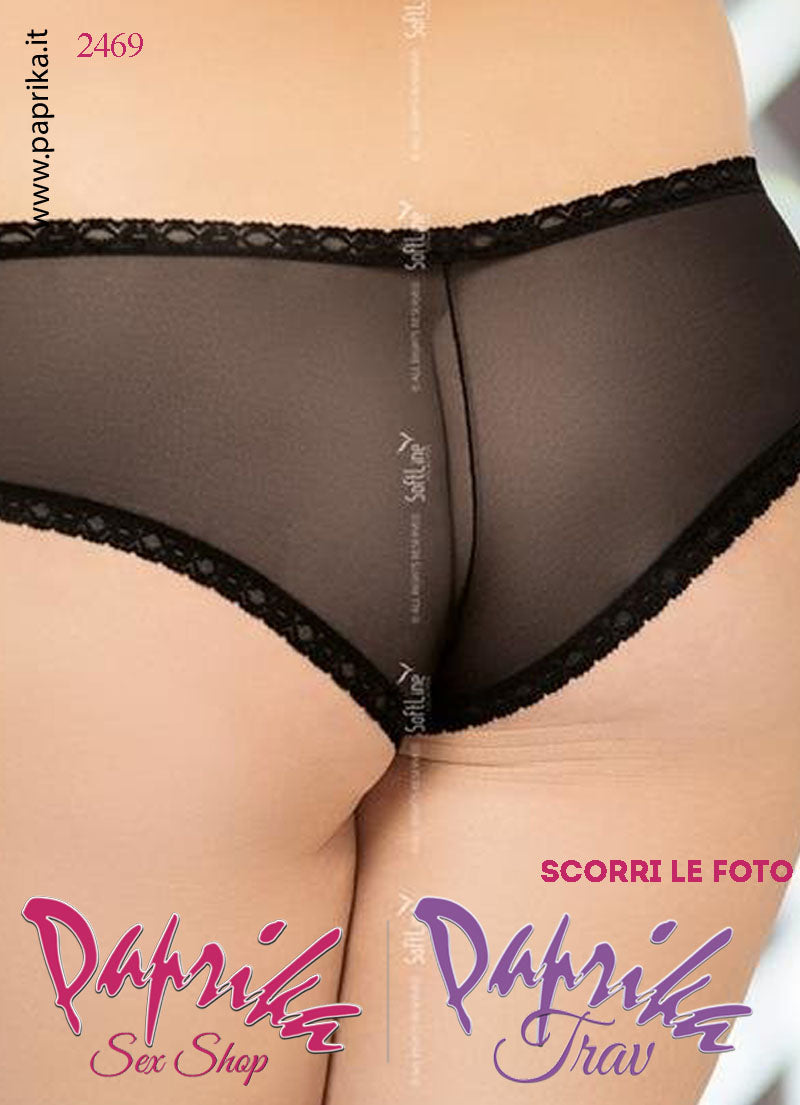 Perizoma Slip Sexy Pizzo Apertura Cavallo Tulle Dietro Curvy XXL