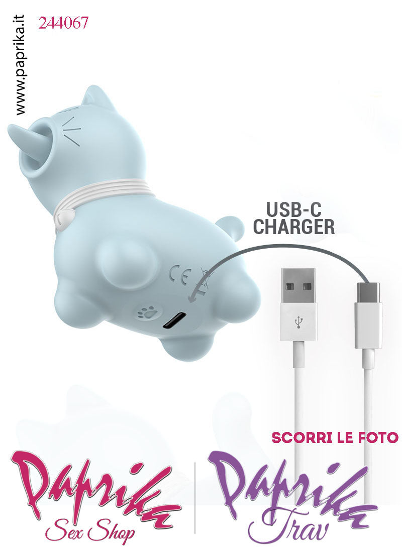 Gattino Azzurro Lingua Lunga Rotante Oscillante Silicone 10 Velocità