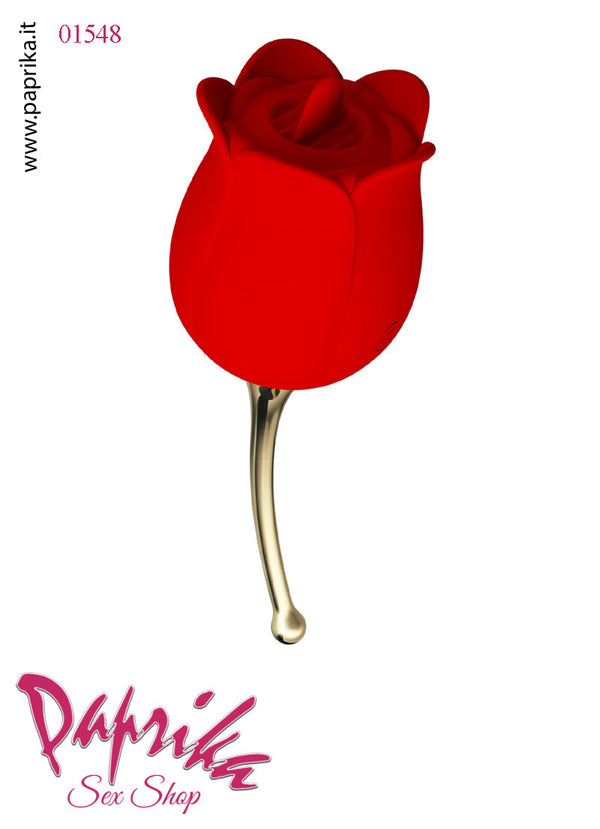 Stimolatore Rosa Rossa Lingua Clitoride Manico Oro Vibrante