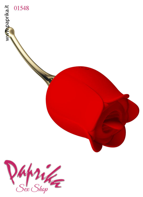 Stimolatore Rosa Rossa Lingua Clitoride Manico Oro Vibrante