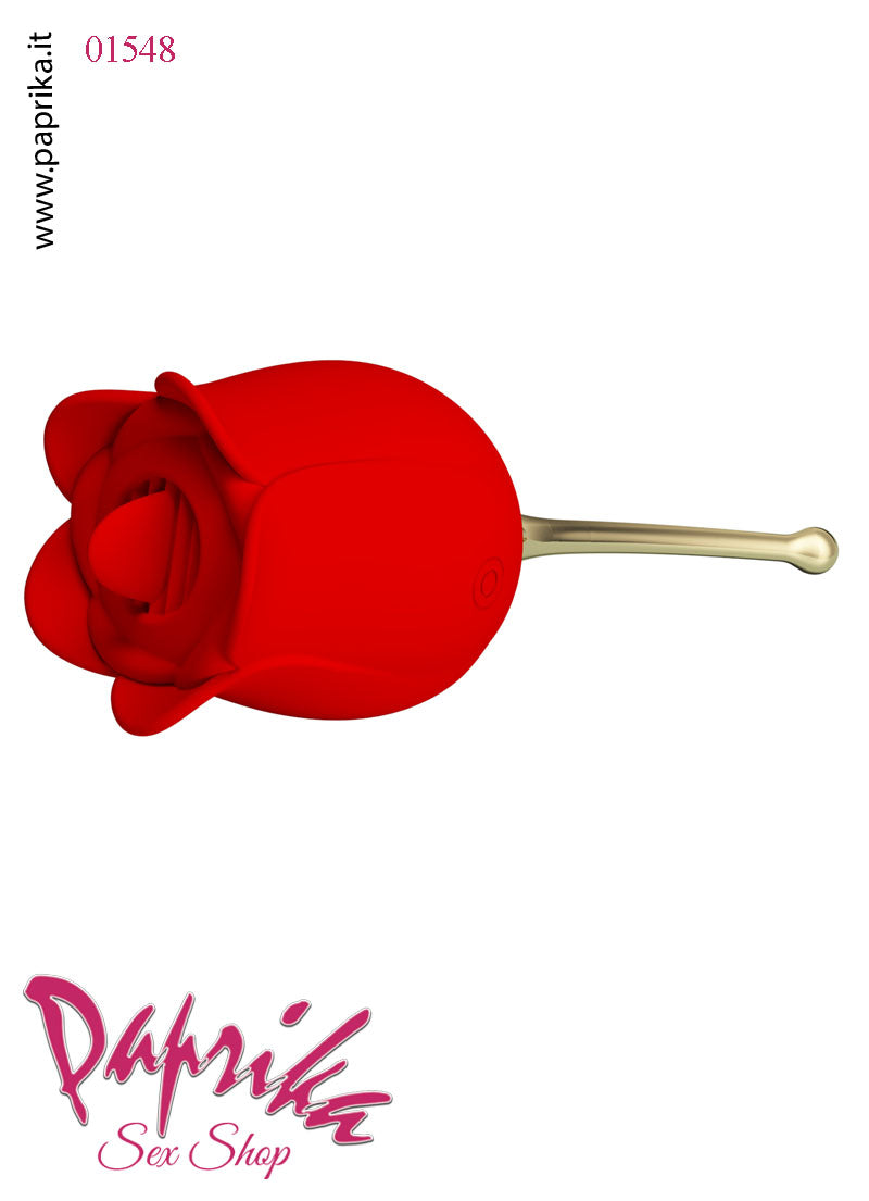 Stimolatore Rosa Rossa Lingua Clitoride Manico Oro Vibrante