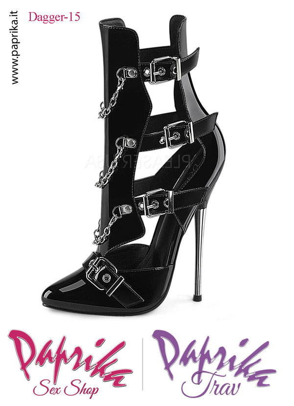 Stivaletti Aperti Catenelle Tacco a Spillo Metallo 15.9 Senza Zeppa Vernice Lucida