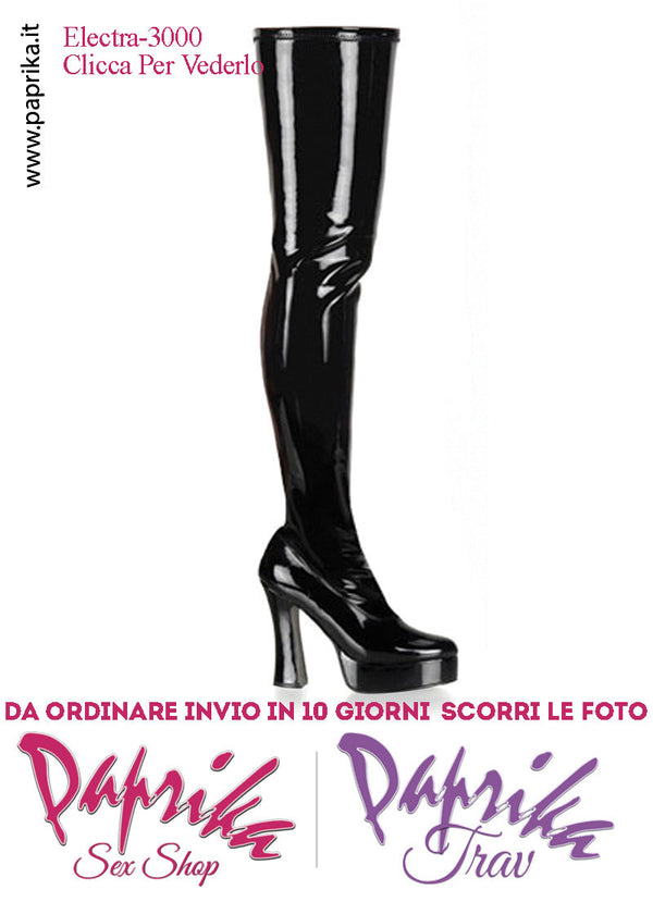 Stivali Alti Vernice  Stretch Lucido Tacco Largo 12.7 Zeppa 3.8 Cerniera Interna