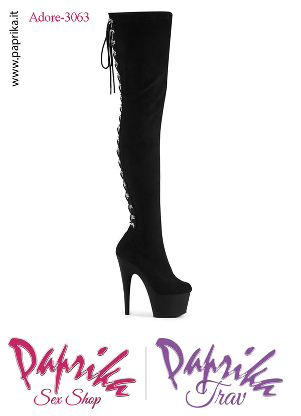 Stivali Alti Microfibra Elasticizzata Opaca Tacco 17.8 Zeppa 7 Allacciati Dietro