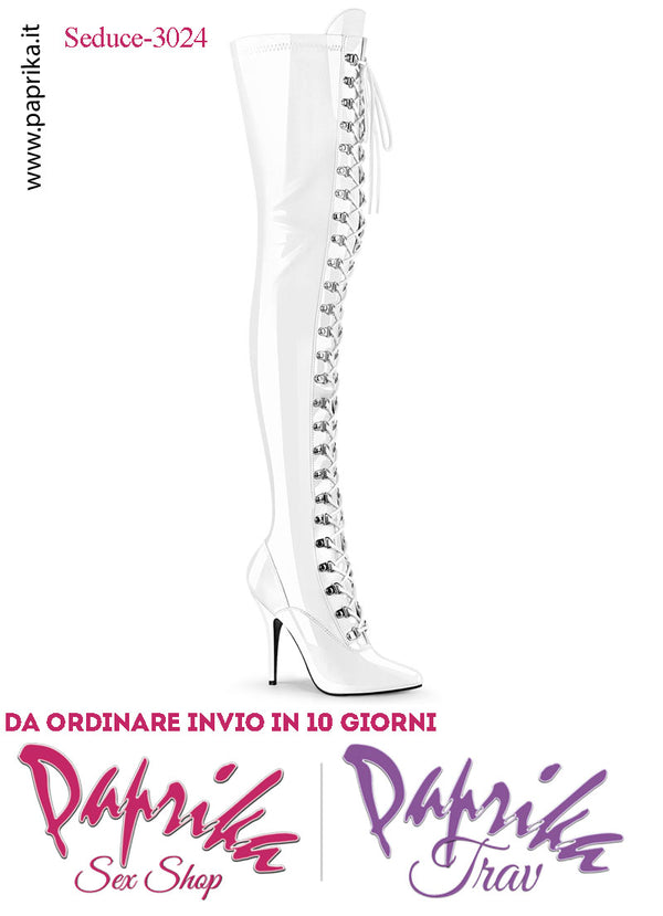 Stivali Alti Vernice Lucida Strech Tacco 12.7 Senza Zeppa Allacciati Davanti