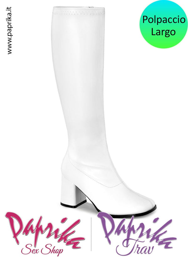 Stivali Bassi Ecopelle Tacco Quadrato Senza Zeppa Polpaccio Largo