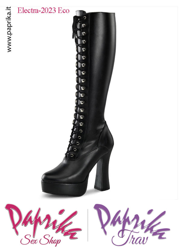 Stivali Bassi Ecopelle Opaca Stretch Tacco Largo 12.7 Zeppa 3.8 Allacciati