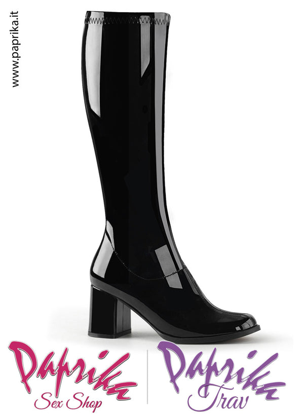 Stivali Bassi Vernice Lucida Tacco Quadrato Senza Zeppa Cerniera