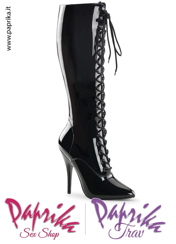 Stivali Sexy Bassi Vernice Lucida Tacco 12.7 Senza Zeppa Allacciati Davanti