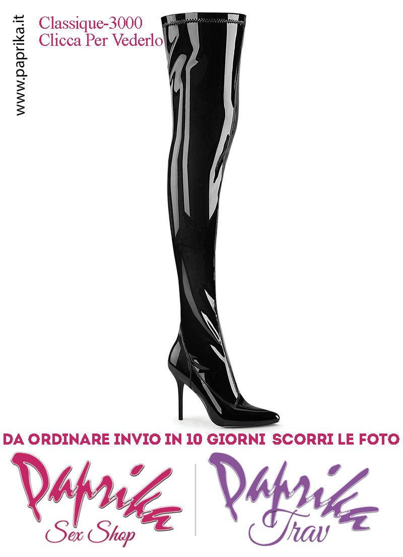 Stivali Lunghi Lucido Nero Tacco 10.2 Senza Zeppa Cerniera Completa