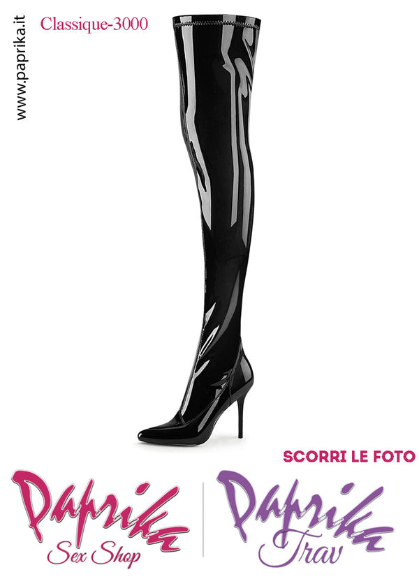 Stivali Lunghi Lucido Nero Tacco 10.2 Senza Zeppa Cerniera Completa