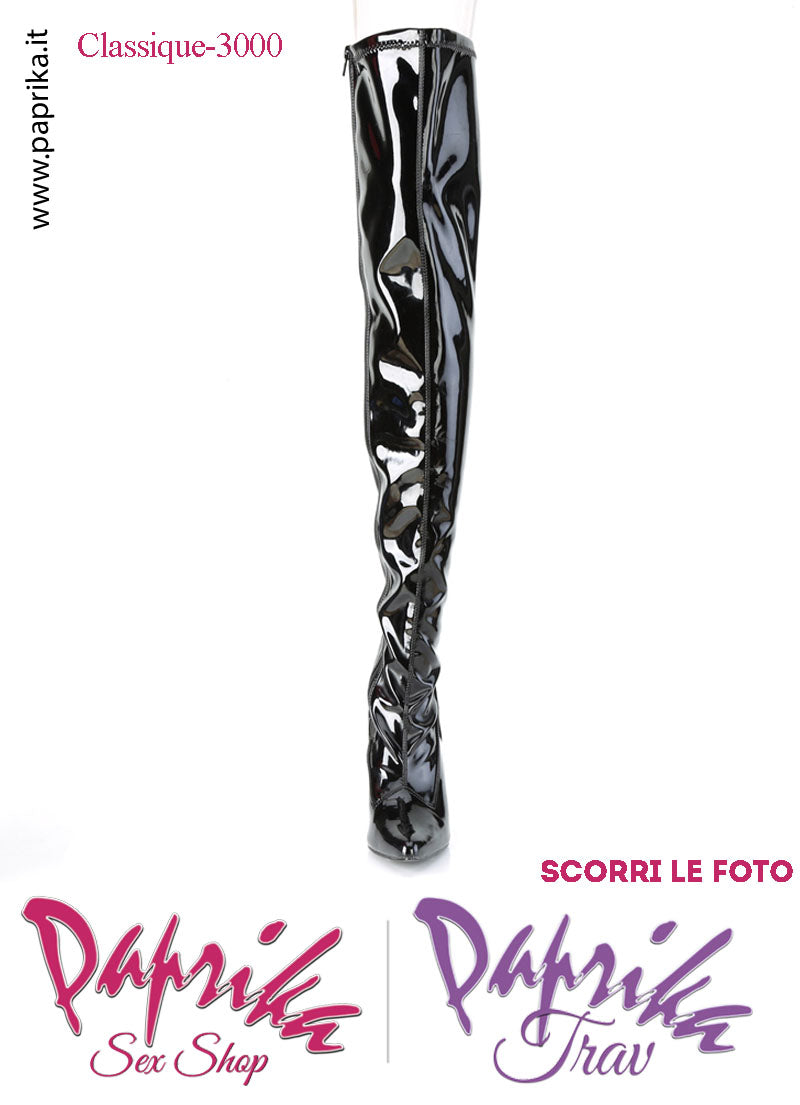 Stivali Lunghi Lucido Nero Tacco 10.2 Senza Zeppa Cerniera Completa