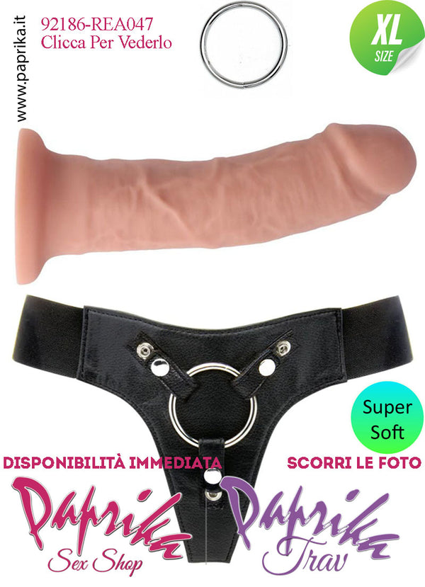 Strap-On Dildo ExtraLarge Non Vibrante Unisex 20 cm Ø 48 Silicone Realistico