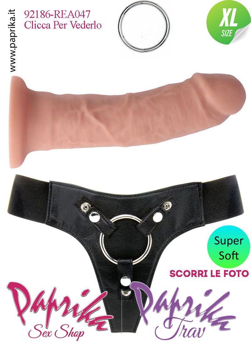 Strap-On Dildo ExtraLarge Non Vibrante Unisex 20 cm Ø 48 Silicone Realistico
