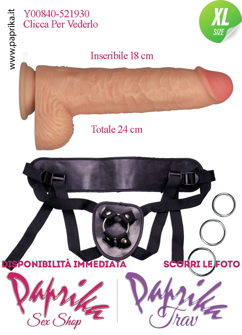 Strap-On Fallo Vibrante Venature Testicoli ExtraLarge Pvc 22 cm Ø 42/50 Ventosa