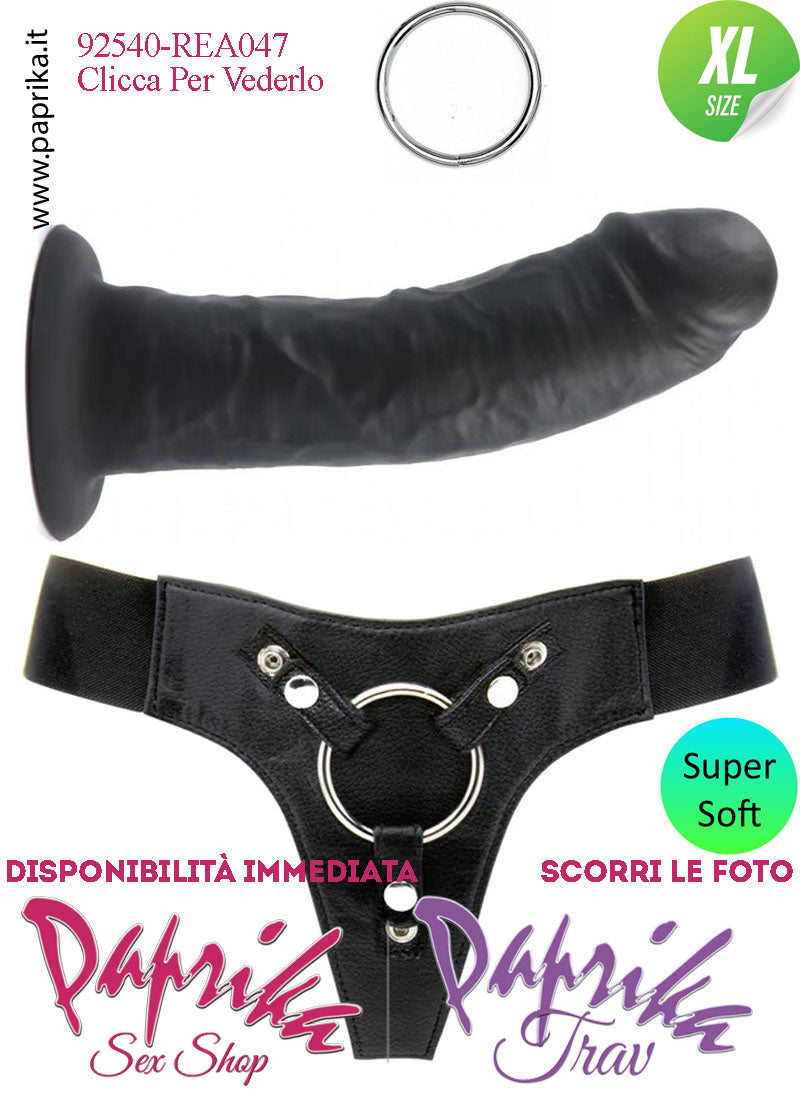 Strap-On Dildo Nero ExtraLarge Non Vibrante Unisex 20 cm Ø 48 Silicone Realistico