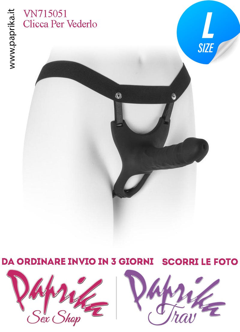 Strap-On Silicone Nero Fallo Cavo Protesi 15 cm Ø 42 Punta Piena 5 cm Foro Testicoli