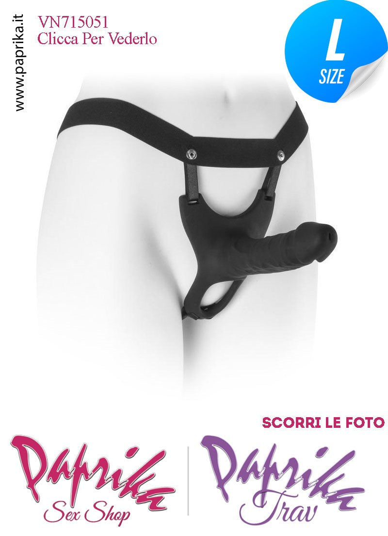 Strap-On Silicone Nero Fallo Cavo Protesi 15 cm Ø 42 Punta Piena 5 cm Foro Testicoli