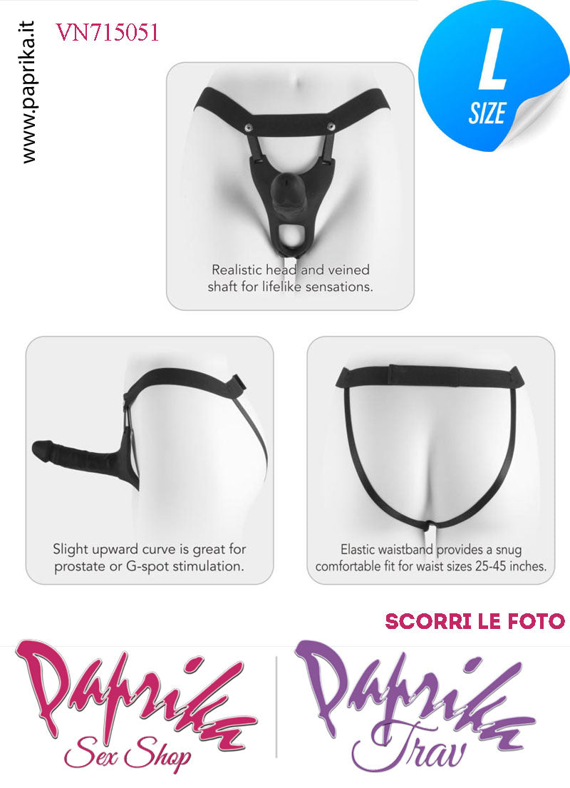 Strap-On Silicone Nero Fallo Cavo Protesi 15 cm Ø 42 Punta Piena 5 cm Foro Testicoli