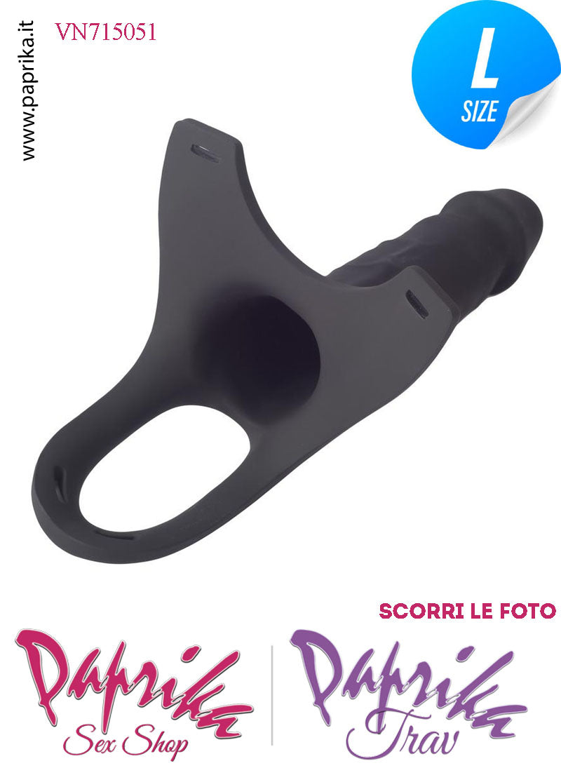 Strap-On Silicone Nero Fallo Cavo Protesi 15 cm Ø 42 Punta Piena 5 cm Foro Testicoli