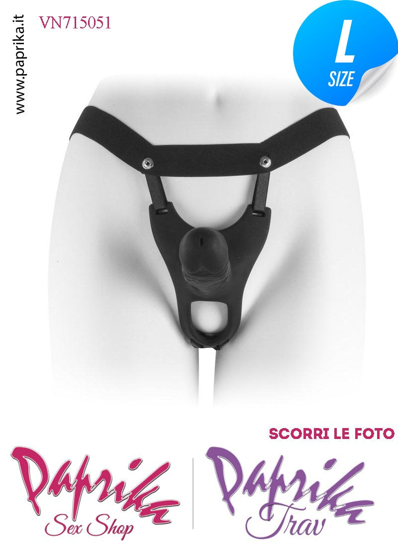 Strap-On Silicone Nero Fallo Cavo Protesi 15 cm Ø 42 Punta Piena 5 cm Foro Testicoli