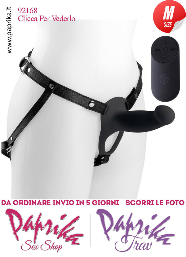 Strap-On Nero Maschile Protesi Vuota Vibrante Telecomando 14 cm Ø Interno 35