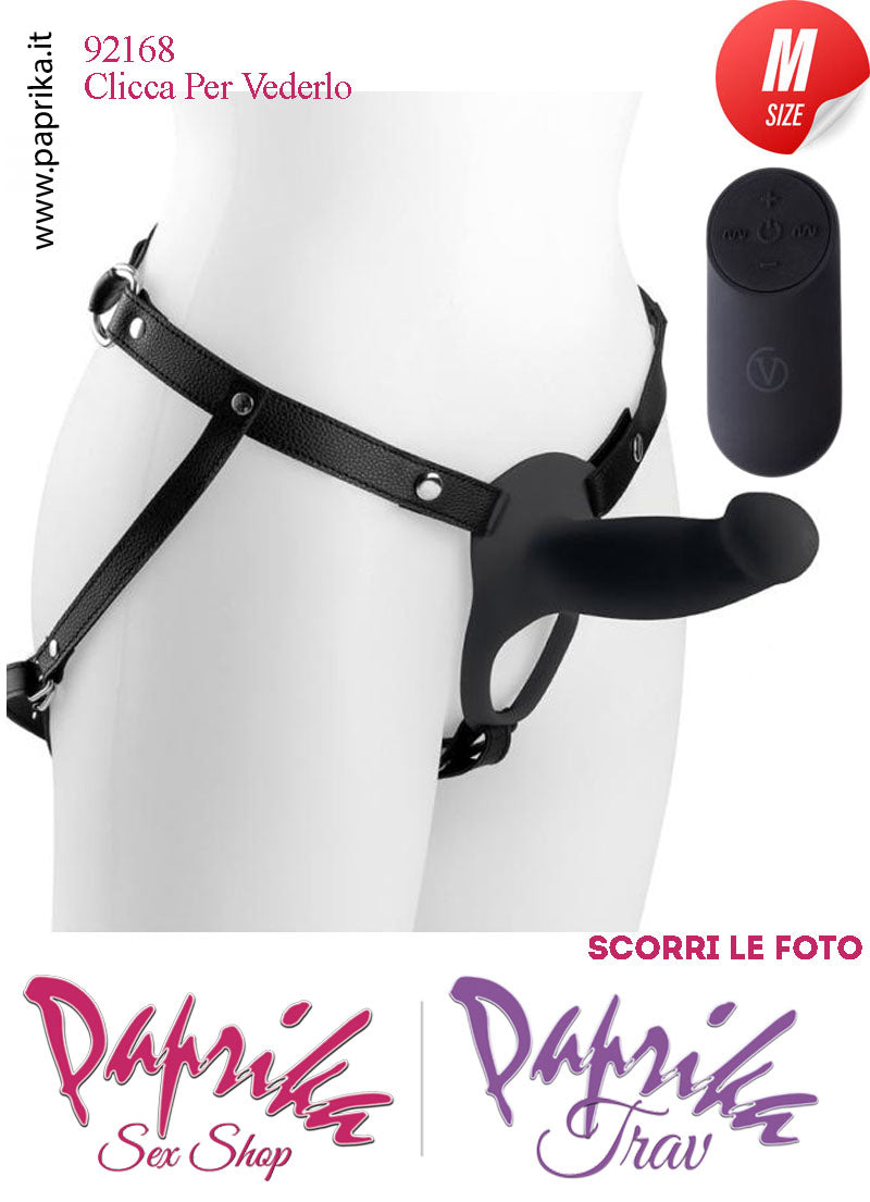 Strap-On Nero Maschile Protesi Vuota Vibrante Telecomando 14 cm Ø Interno 35