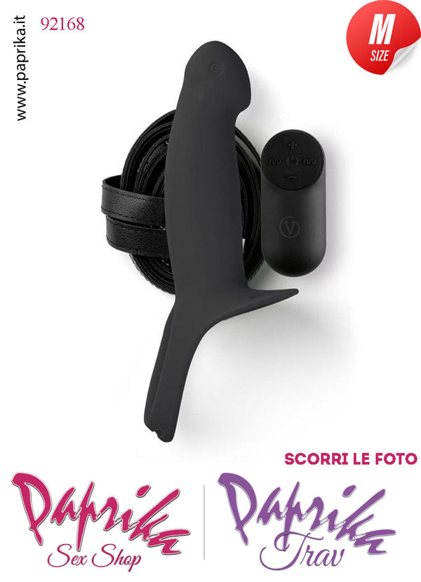 Strap-On Nero Maschile Protesi Vuota Vibrante Telecomando 14 cm Ø Interno 35