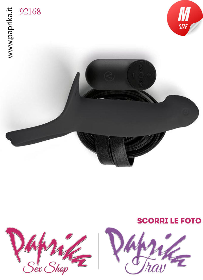 Strap-On Nero Maschile Protesi Vuota Vibrante Telecomando 14 cm Ø Interno 35