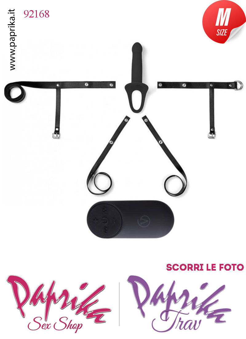 Strap-On Nero Maschile Protesi Vuota Vibrante Telecomando 14 cm Ø Interno 35