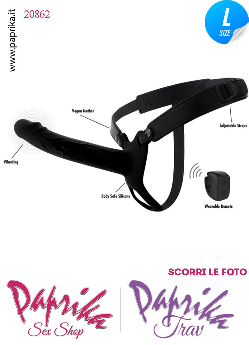 Strap-On Maschile Nero Protesi Cavo Prolunga 20 cm Ø 40 Vibrante Telecomando