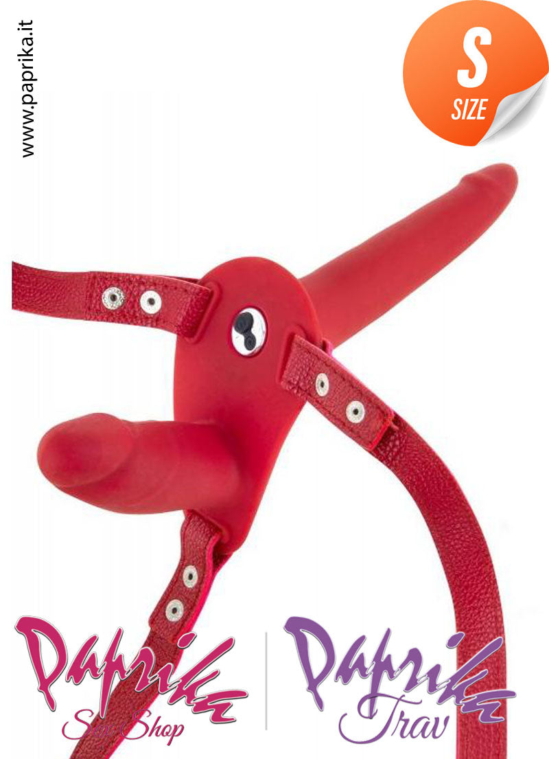 Strap-On Doppio Silicone Sottile Vibrante Cinghie Ecopelle Regolabili