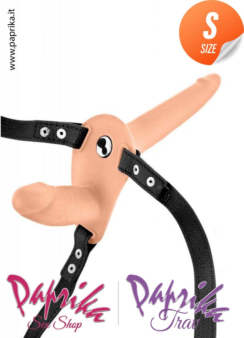 Strap-On Doppio Silicone Sottile Vibrante Cinghie Ecopelle Regolabili