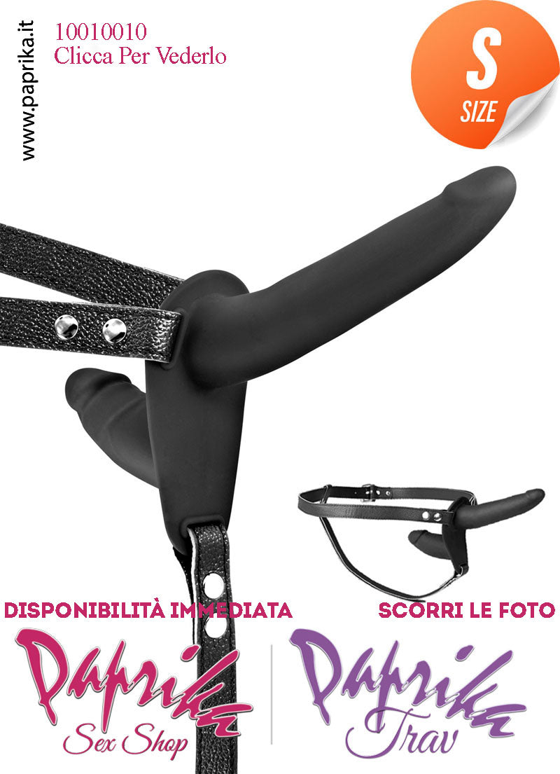 Strap-On Silicone Doppio Sottile Nero Non Vibrante Cinghie Ecopelle Regolabili