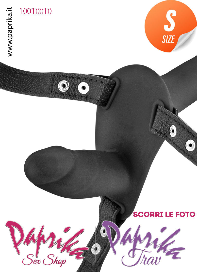 Strap-On Silicone Doppio Sottile Nero Non Vibrante Cinghie Ecopelle Regolabili