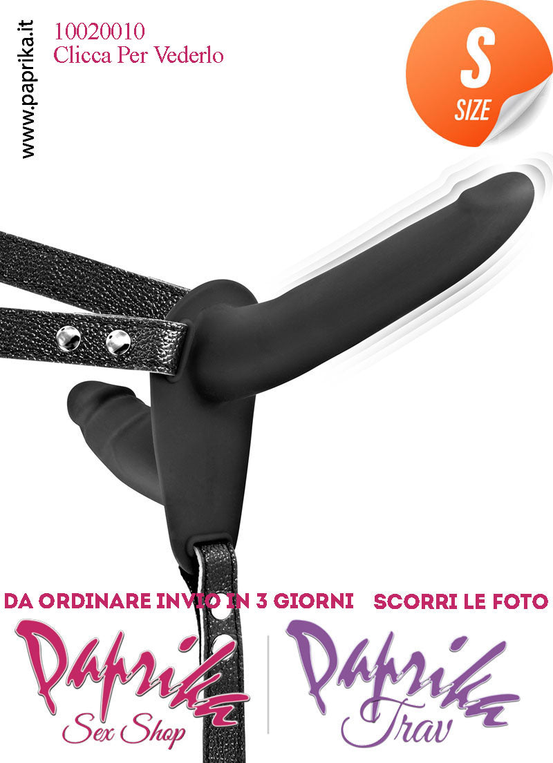Strap-On Doppio Femminile Silicone Nero Sottile Vibrante Cinghie Ecopelle Regolabili
