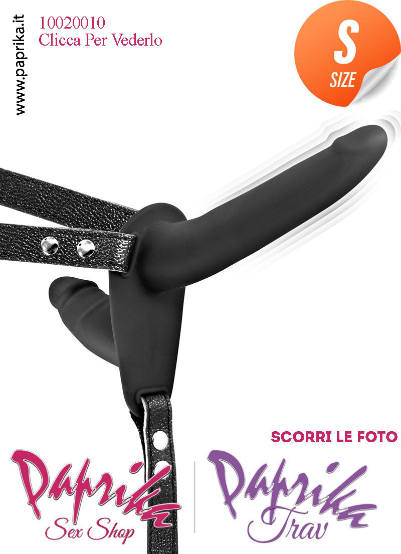 Strap-On Doppio Femminile Silicone Nero Sottile Vibrante Cinghie Ecopelle Regolabili